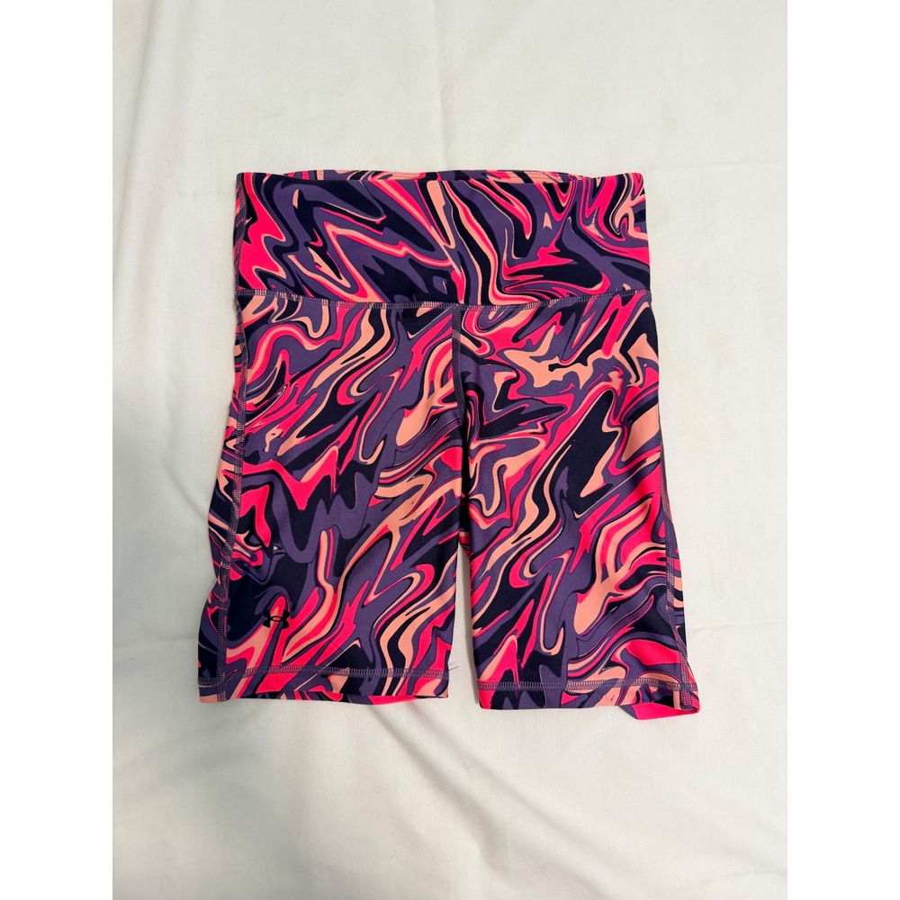 Under Armour HeatGear Pink Purple Marble Swirl Bike Shorts Womens Medium 8in